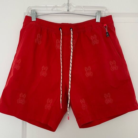 Psycho Bunny Embroidered Swim Trunks In Red Size M - Picture 1 of 9